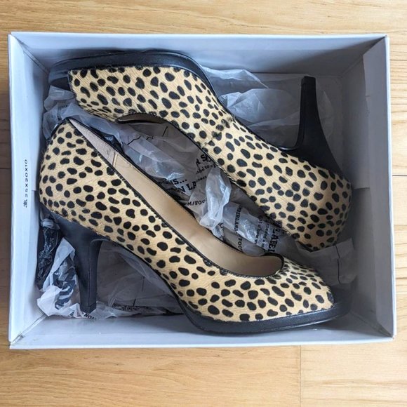 NWT leather/leopard print calf hair Calvin Klein heels - Picture 1 of 3
